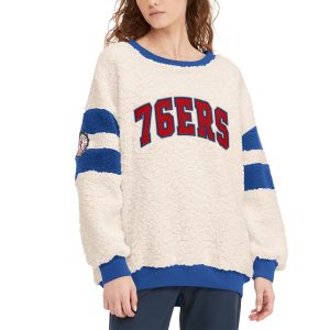 Tommy Jeans Philadelphia 76ers Women's Chic Oatmeal/Royal Mindy Sherpa Pullover Sweatshirt