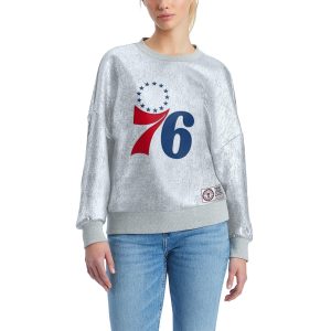 Tommy Jeans Philadelphia 76ers Trendy Women's Silver Tracy Pullover Sweatshirt