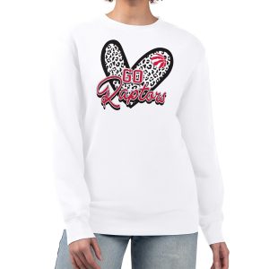 Toronto Raptors G III 4Her by Carl Banks White Women's GIII 4 Stylish Her Leopard Heart graphic Fleece Crewneck sweatshirt