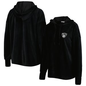 Touch Brooklyn Nets Women's Black End Line Velour Pullover Hoodie Trendy