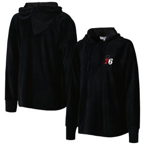 Touch Philadelphia Unique 76ers Women's Black End Line Velour Pullover Hoodie