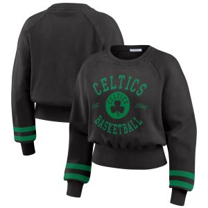 WEAR by Erin Andrews Boston Celtics Women's Black Vintage Raglan Cropped Pullover Unique Sweatshirt