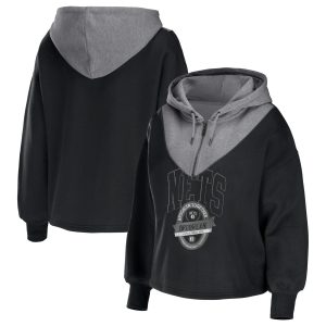 WEAR by Gorgeous Erin Andrews Brooklyn Nets Women's Black Pieced Quarter Zip Hoodie Jacket