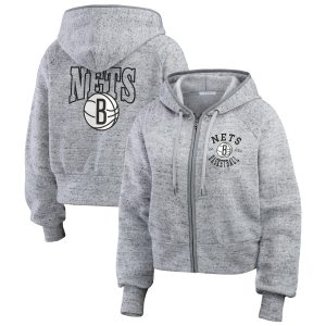 WEAR by Erin Andrews Brooklyn Nets Women's Heather Gray Speckled Radiator Full Zip Hoodie Chic