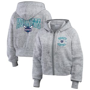 WEAR by Unique Erin Andrews Charlotte Hornets Women's Heather Gray Speckled Radiator Full Zip Hoodie