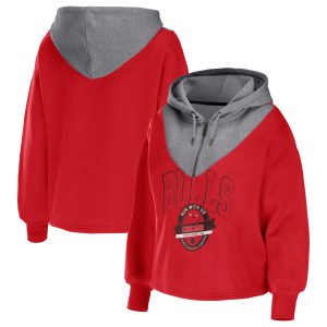WEAR by Erin Andrews Chicago Bulls Women's Red Pieced Elegant Quarter Zip Hoodie Jacket