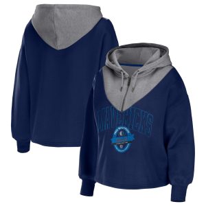 WEAR by Erin Andrews Dallas Unique Mavericks Women's Navy Pieced Quarter Zip Hoodie Jacket