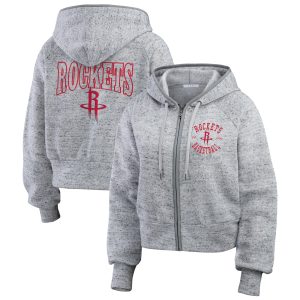 WEAR Elegant by Erin Andrews Houston Rockets Women's Heather Gray Speckled Radiator Full Zip Hoodie