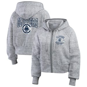 WEAR by Erin Andrews LA Clippers Women's Heather Gray Speckled Radiator Full Zip Premium Hoodie
