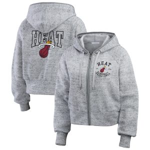 WEAR by Chic Erin Andrews Miami Heat Women's Heather Gray Speckled Radiator Full Zip Hoodie