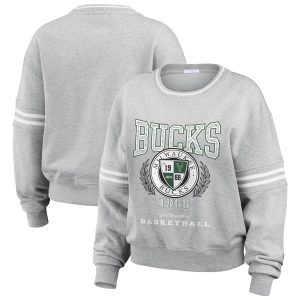 WEAR by Erin Eye - catching Andrews Milwaukee Bucks Women's Heather Gray French Terry Pullover Sweatshirt