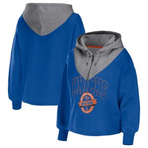 WEAR by Erin Andrews New York Knicks Women's Blue Pieced Quarter Zip Hoodie Eye - catching Jacket