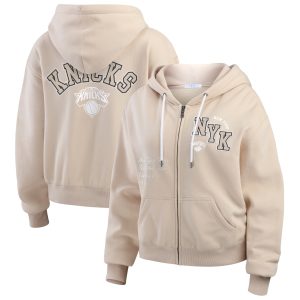WEAR by Erin Andrews New York Knicks Women's Gorgeous Tan Tonal Felt Patch Full Zip Hoodie