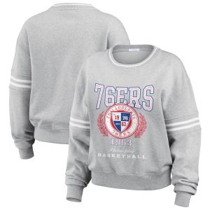 WEAR by Erin Andrews Philadelphia 76ers Fabulous Women's Heather Gray French Terry Pullover Sweatshirt