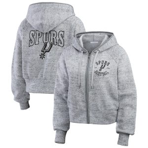 WEAR by Erin Andrews San Antonio Spurs Women's Heather Premium Gray Speckled Radiator Full Zip Hoodie