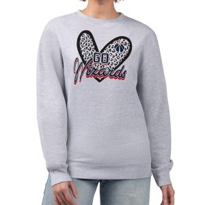 Washington Wizards G Trendy III 4Her by Carl Banks Heather Gray Women's GIII 4 Her Leopard Heart graphic Fleece Crewneck sweatshirt